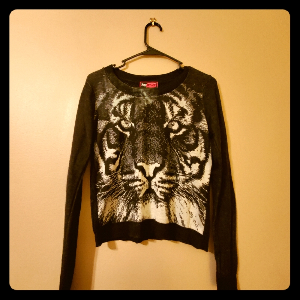 Say What Cropped Tiger Sweater-Size Small